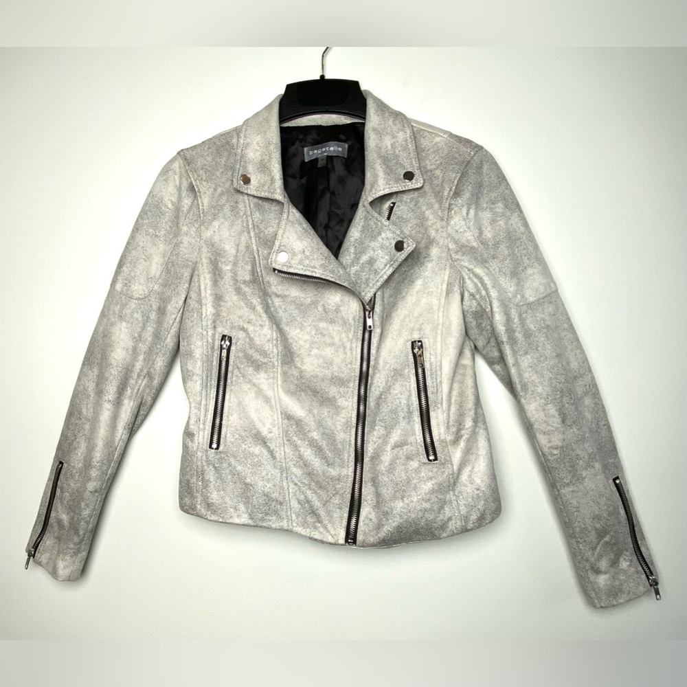 Bagatelle Gray Faux Suede Moto Jacket Size M